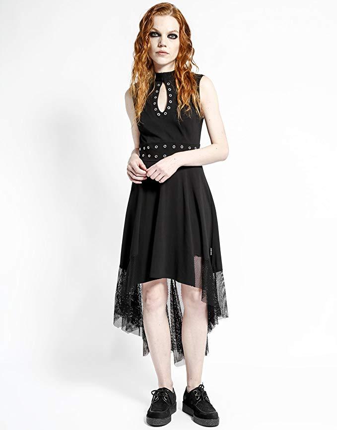 TRIPP NYC Gothic Punk Rock Star Vampire Black Hi Lo Eyelet Black Dress CE4634