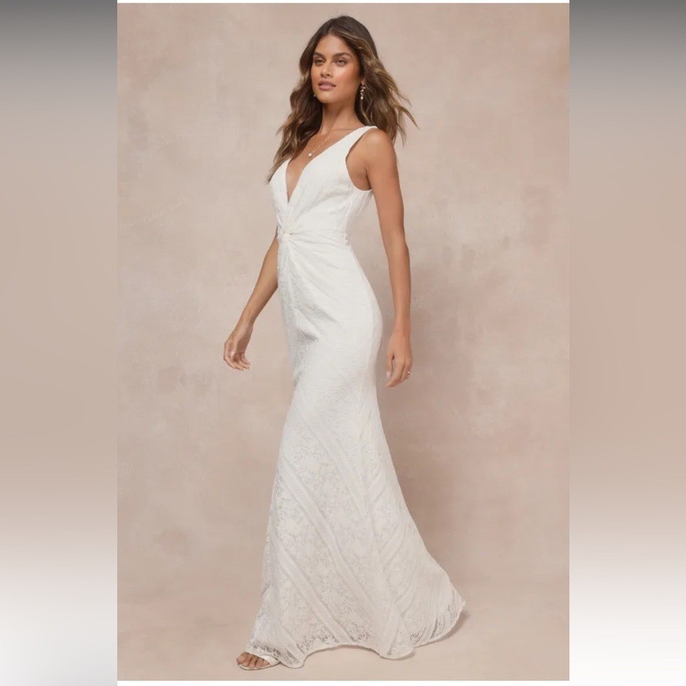 Adoring Attachment White Lace Twist-Front Sleeveless Dress