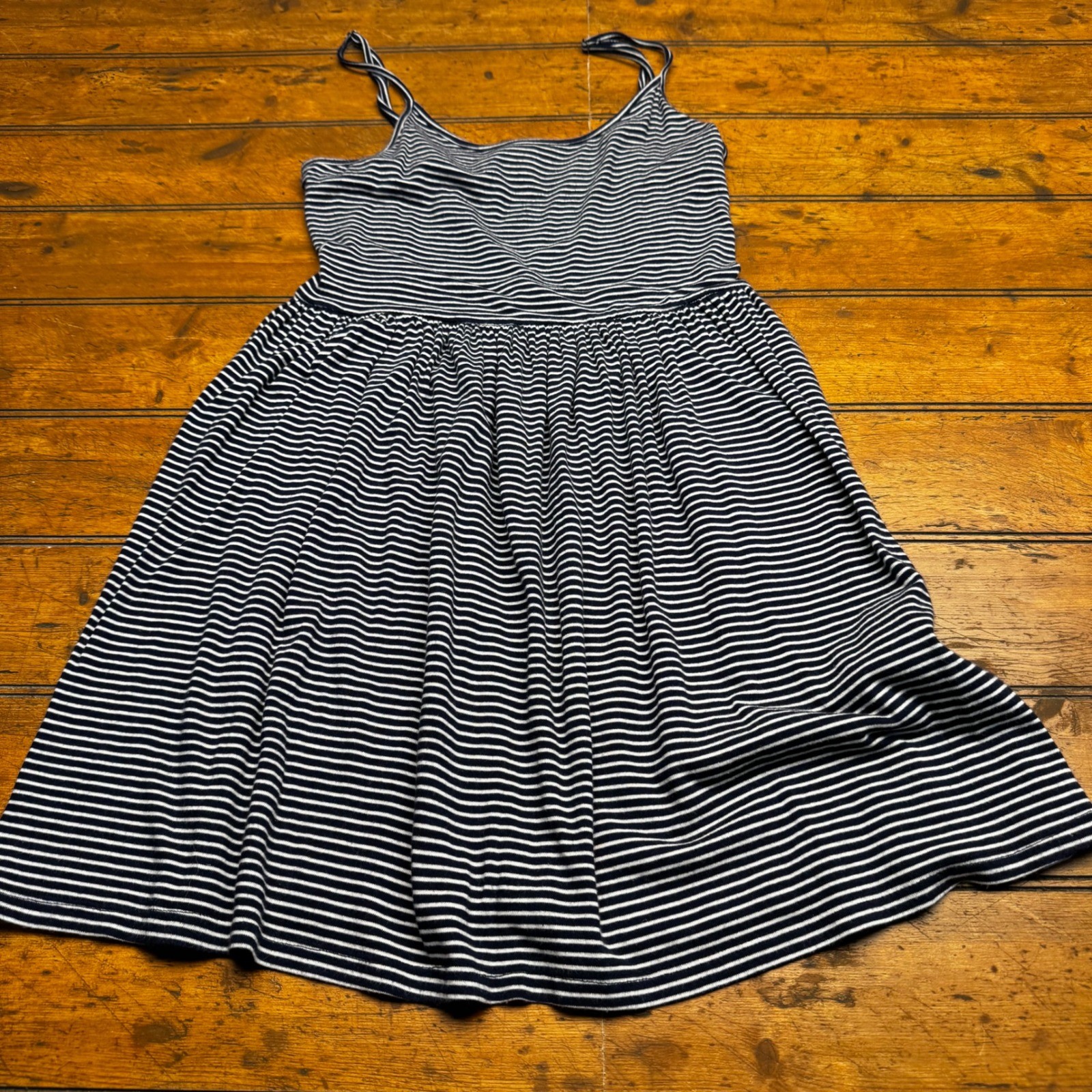 Forever 21 Womens Navy Blue White Striped Spaghetti Strap Skater Mini Dress M