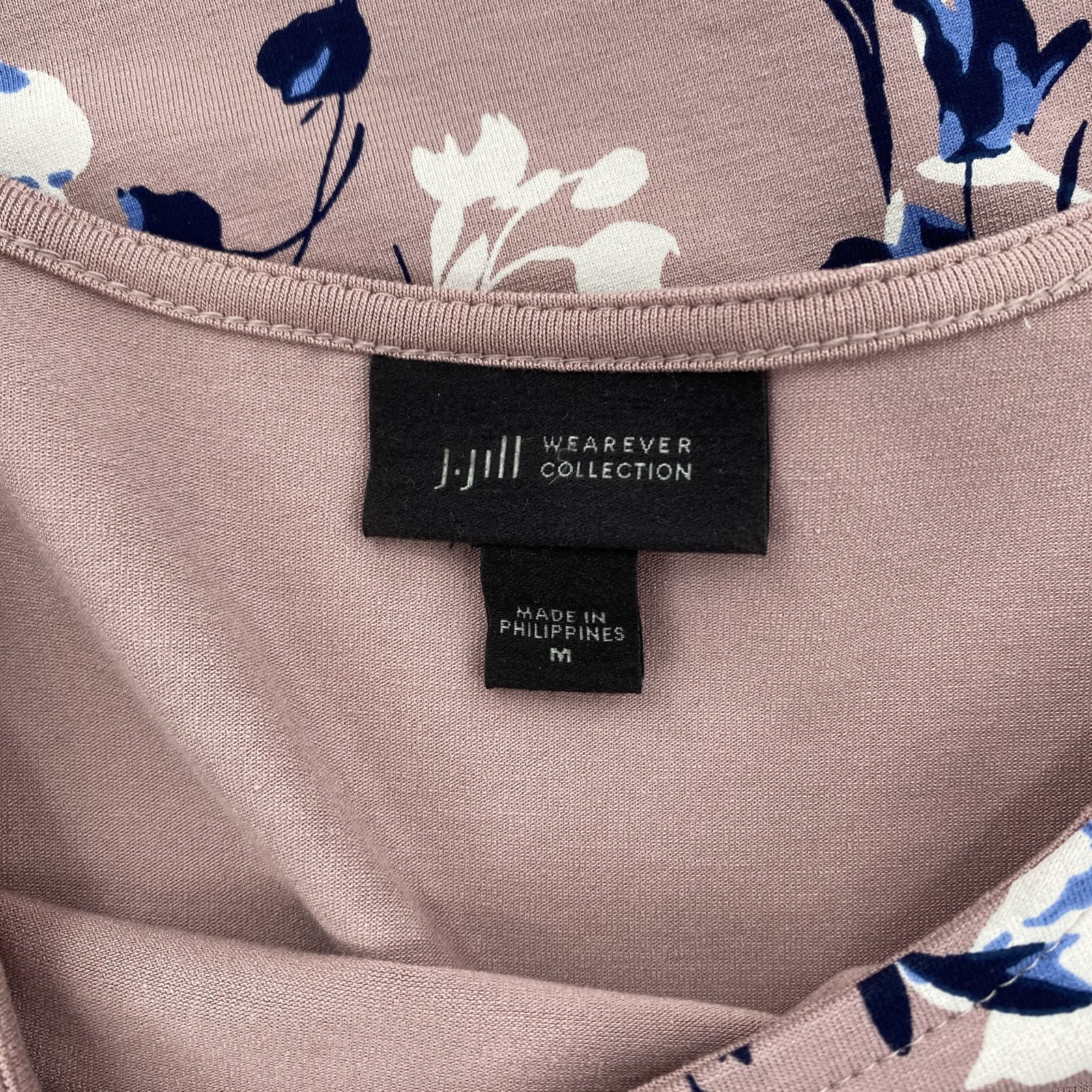 J.Jill Wearever Collection Pink with Blue and White Floral Print T-Shirt Dress M