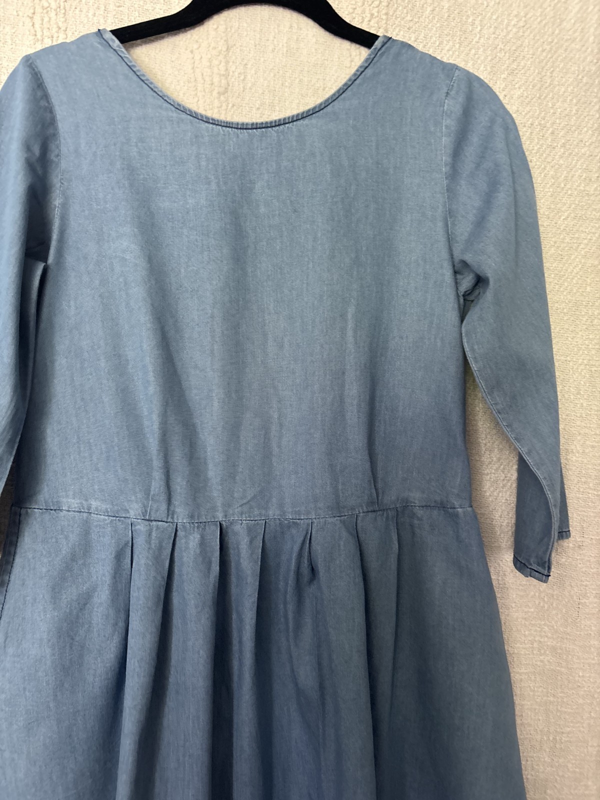 ASOS blue denim backless bow round neck long sleeve knee length dress 8