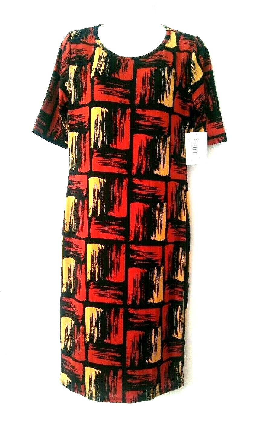 NEW WOMEN’S LULAROE JULIA MULTI-COLOR SHORT SLEEVE PENCIL DRESS SIZE M BNWT