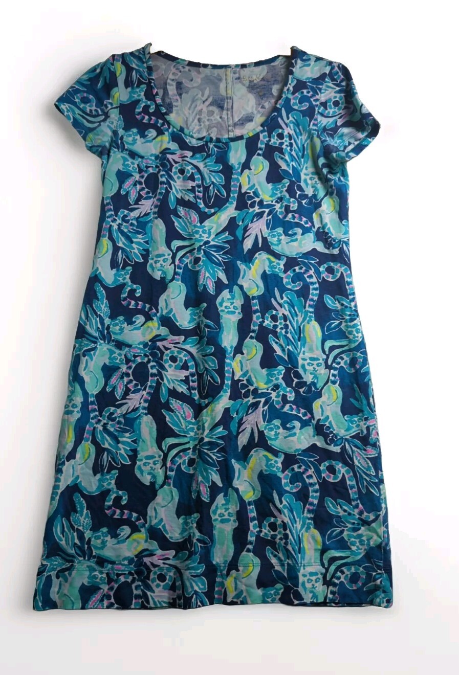 Lilly Pulitzer Blue Lemur Print Dress Size Xs Stretch Vacation Resort Travel
