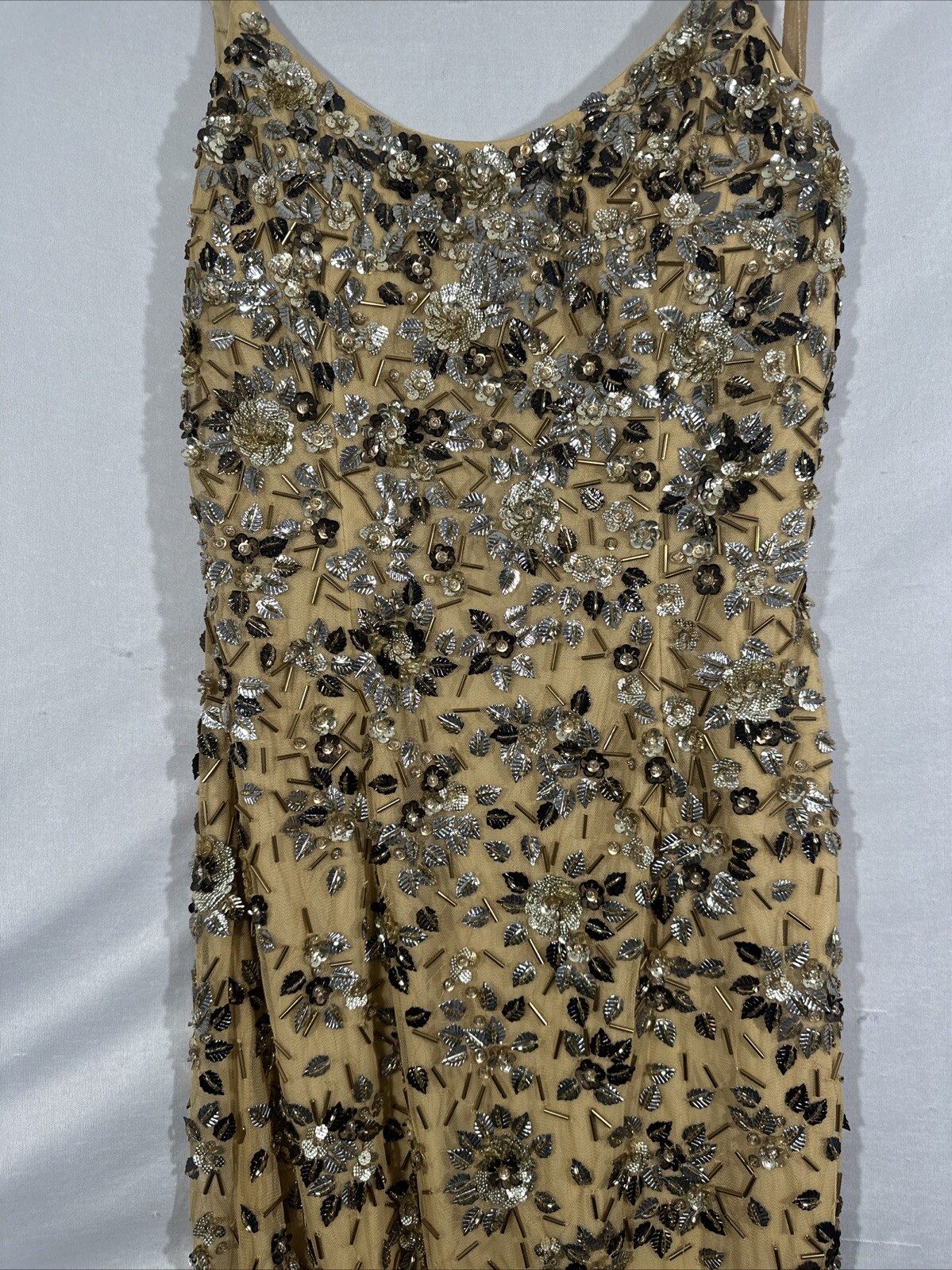 NWT $598 Mac Duggal [ 6 ] 5477 Floral Embellished Scoop Neck Gown Gold S1620