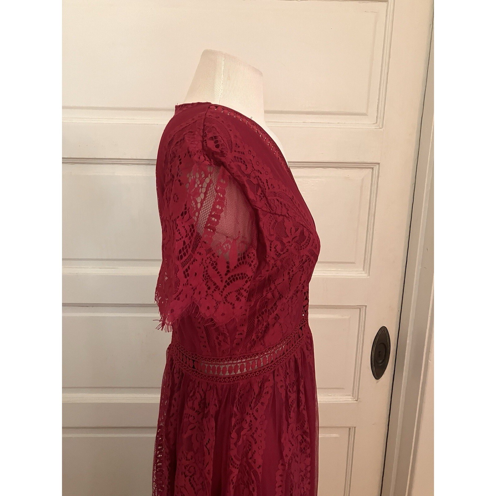 Cottagecore NWT Blencot Maxi Dress Red Maroon Lace Sz Small Babydoll