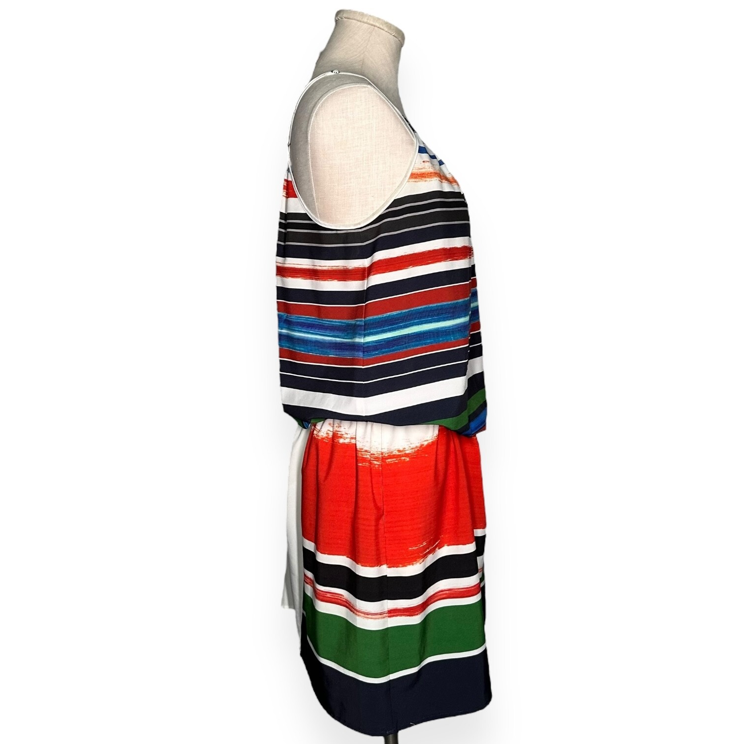 CLOVER CANYON Stripe Spaghetti Strap Mini Dress Beach Tropical Blouson Sundress