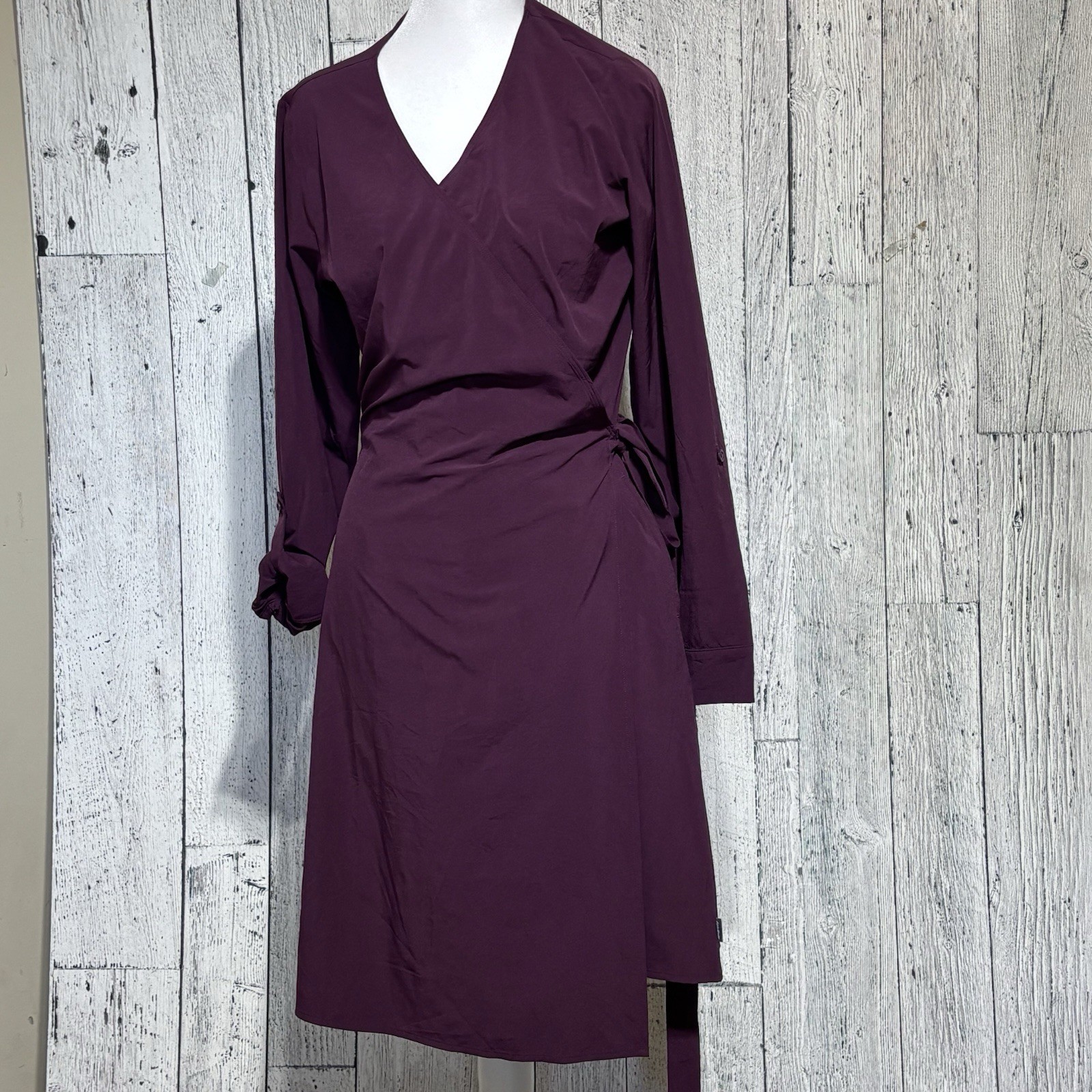 eddie bauer Wrap Dress Roll Tab Long Sleeve Side Pockets Size M