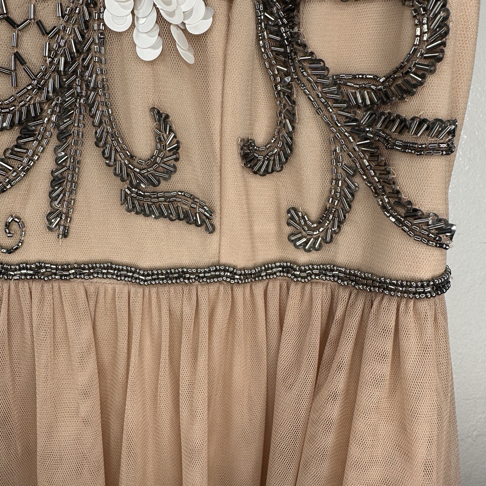 Gianni Bini Elise Beaded Sequin Midi Cocktail Dress Size 2 CHAMPAGNE Stunning