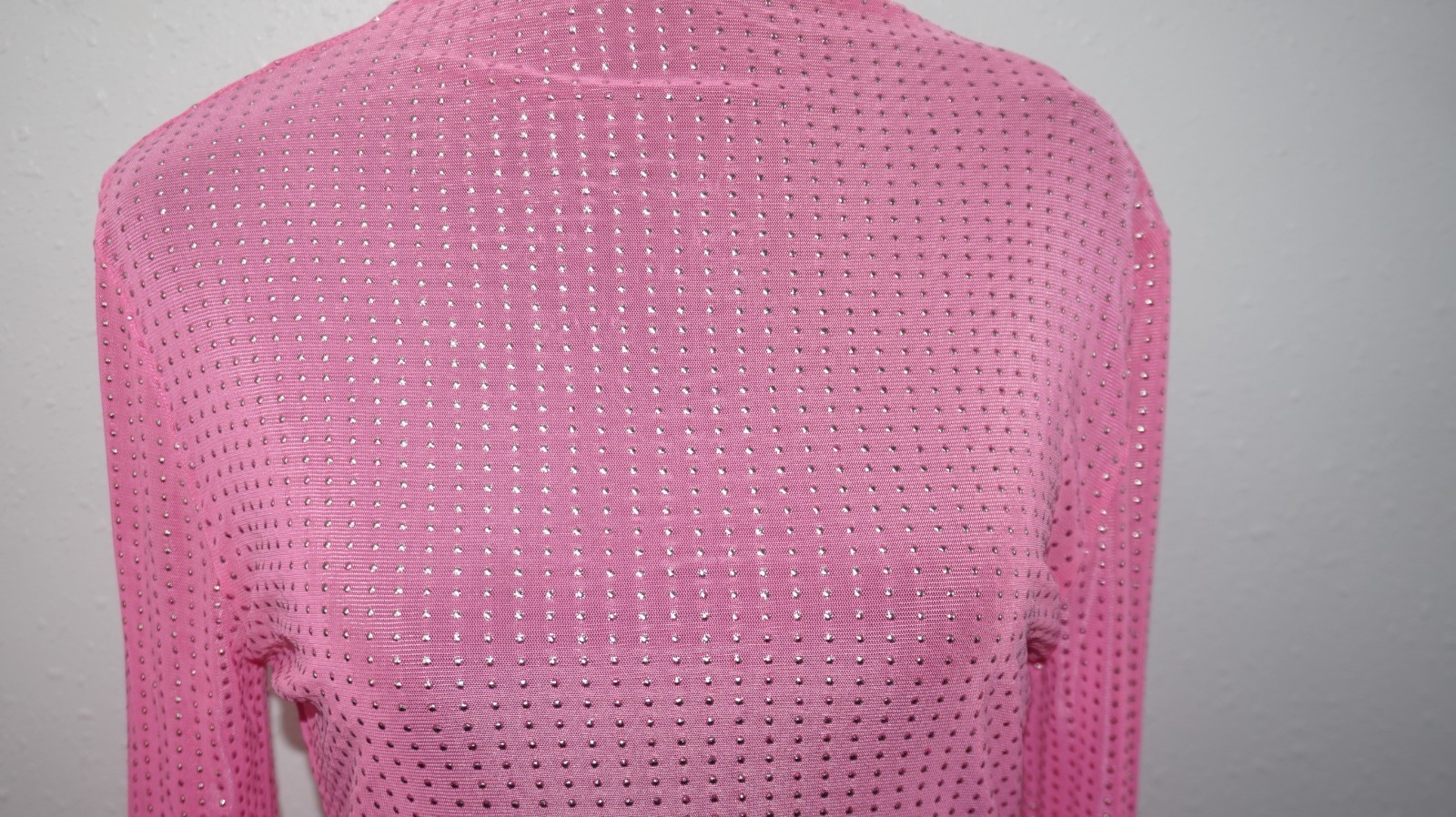 Pink Funnel Neck Mesh Semi Sheer Body Con Sexy Dress Sz L Coverup