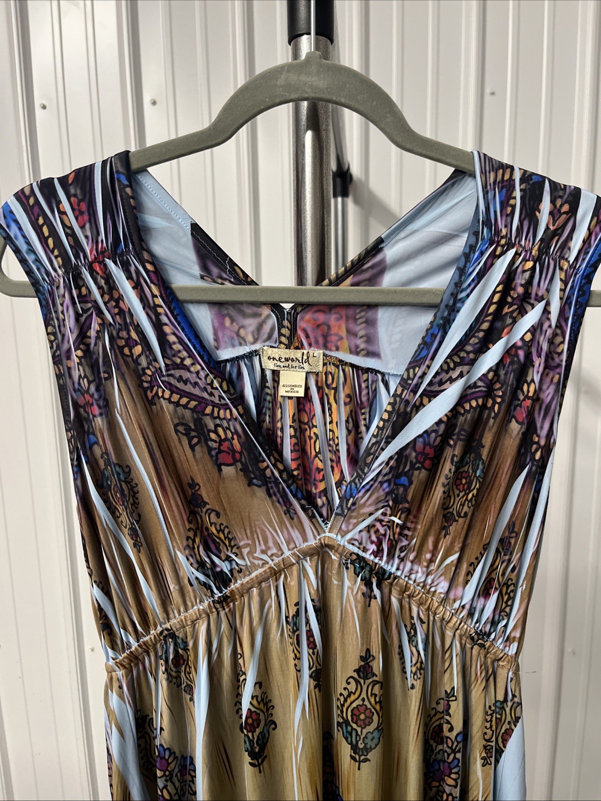 ONE WORLD Maxi Dress Womens Size L Sleeveless Stretch Whimsy Flowy Fairy Boho