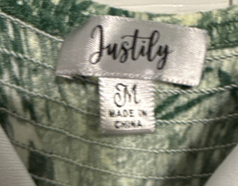 Justily Green Palm leaves Tie Front Cut Out Maxi Dress 100% Rayon Size M