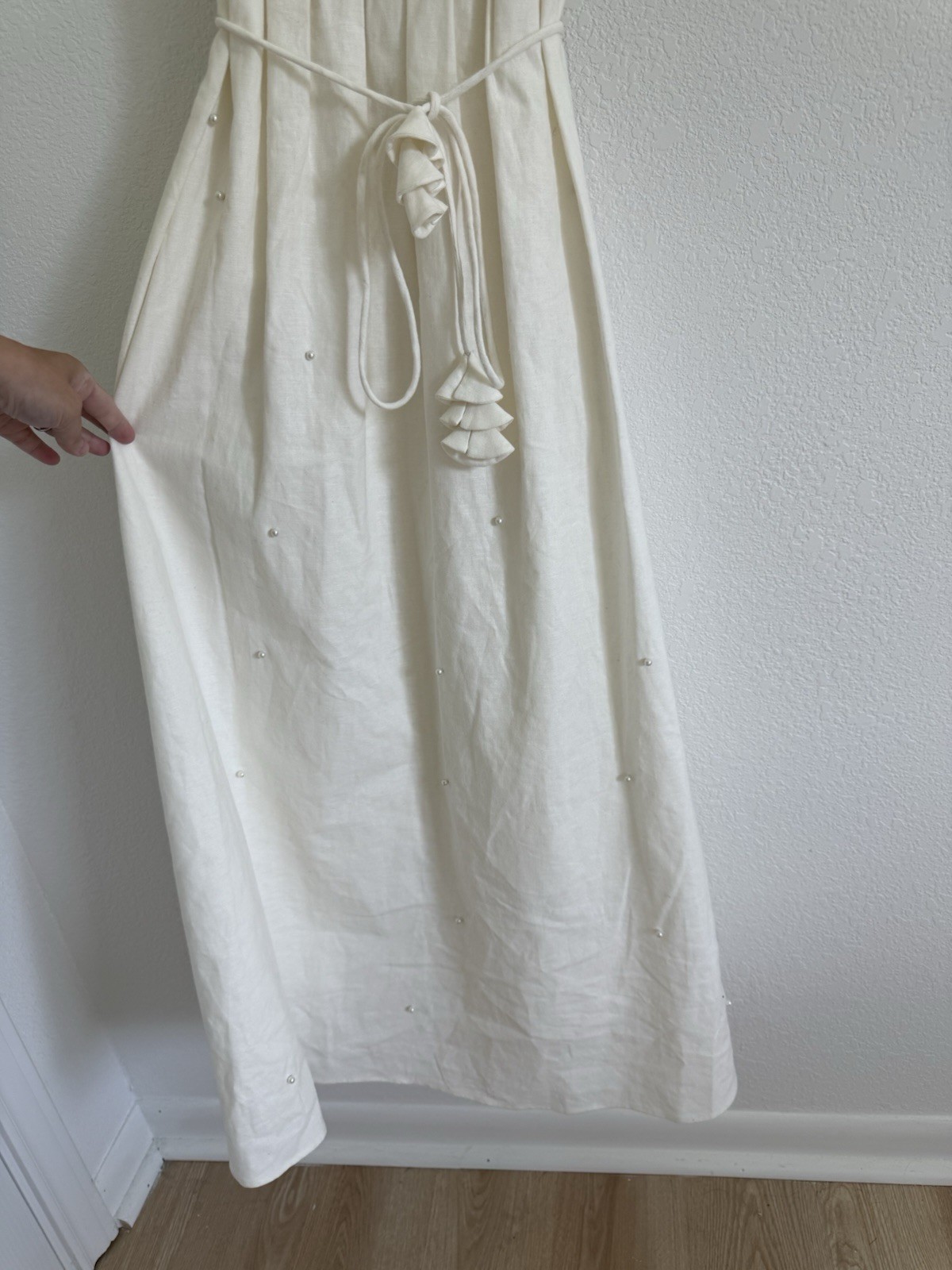 Hunter Bell Ivory Sz XS Delicate Pearl Stud Cotton Linen Rivers Maxi Dress