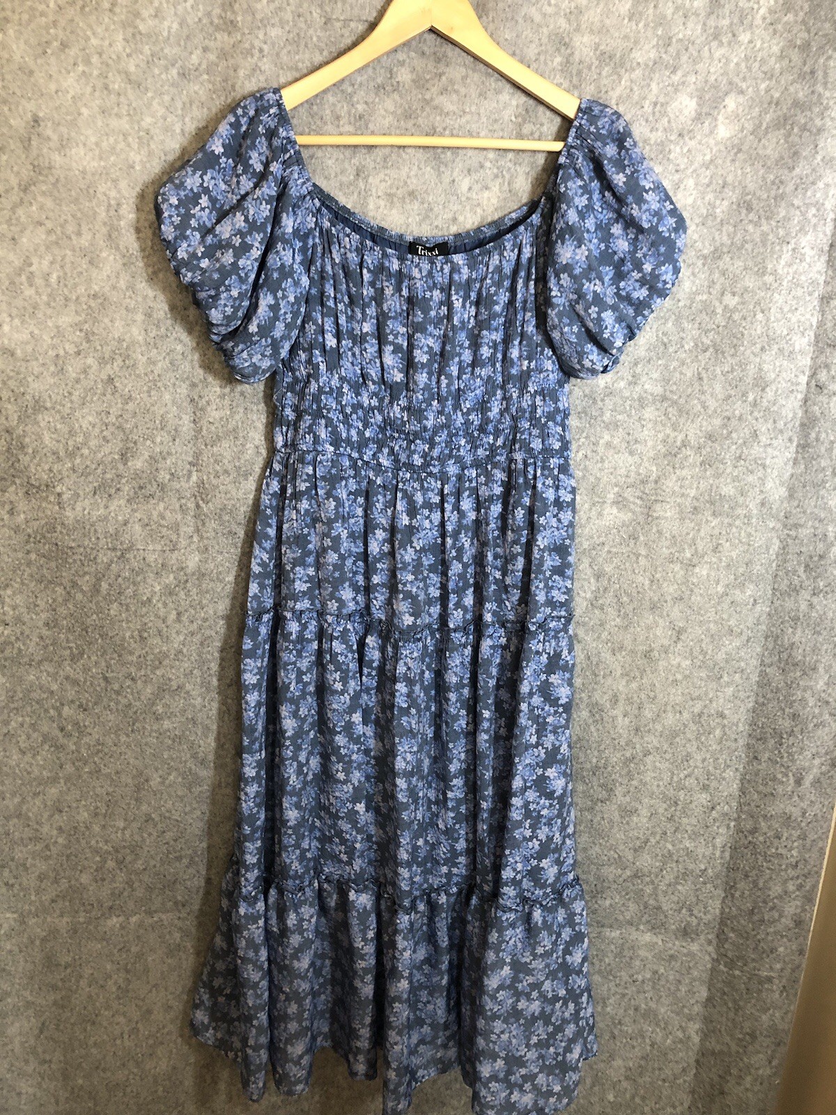 Trixxi Dress Womens Extra Large Blue Floral Boho Hippie Festival Ruffle Prairie