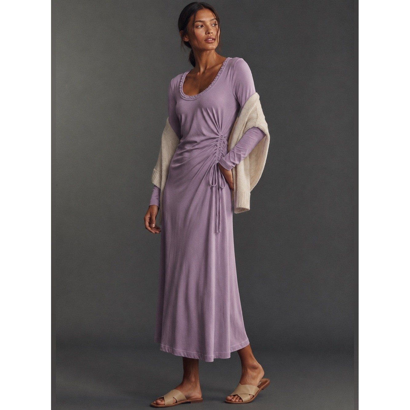 NWT Anthropologie Daily Practice Cotton Relax Lavender Side Slit Midi Dress