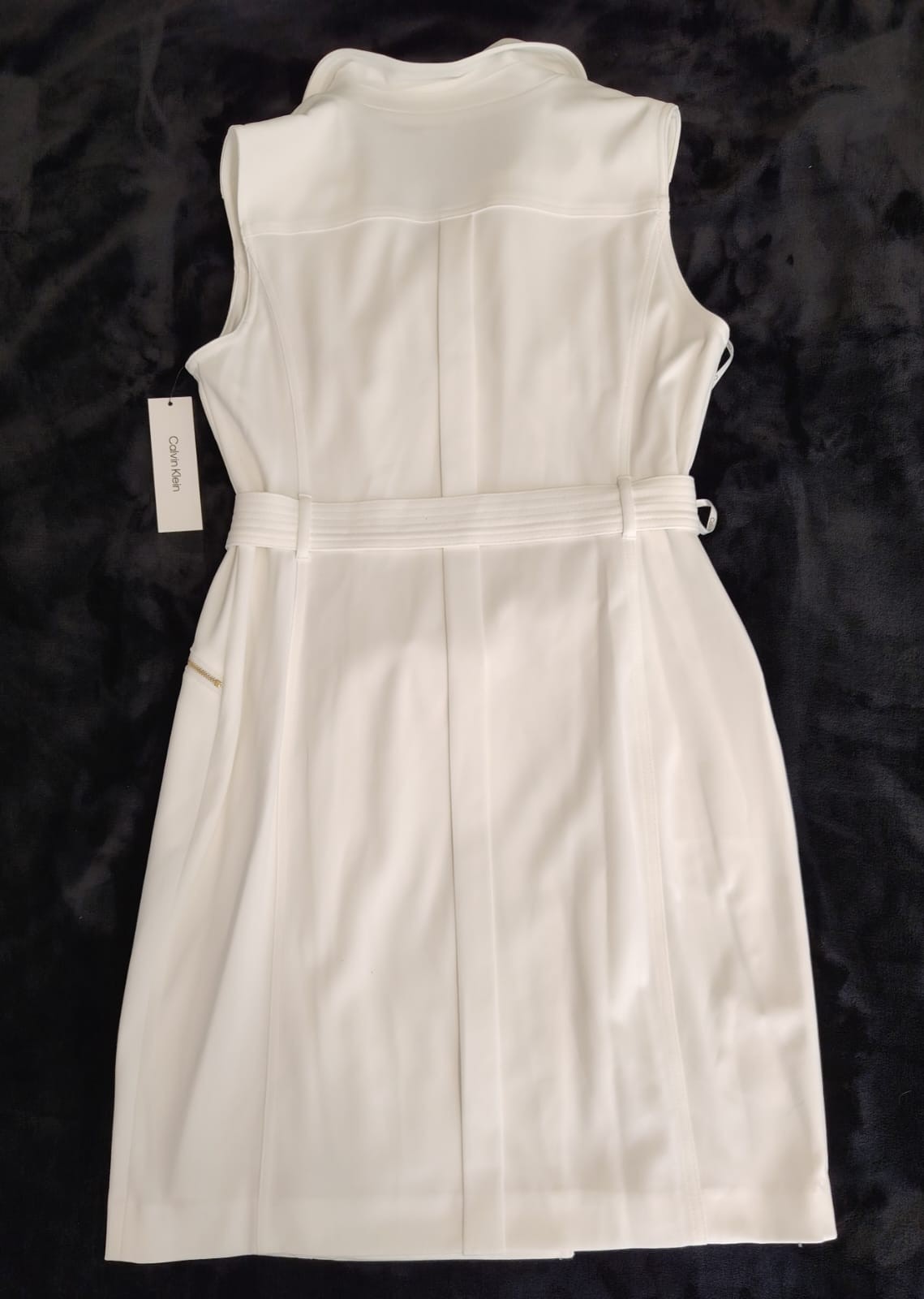 Calvin Klein women’s sleevless moto dress with tie belt white/cream NWT Size 14