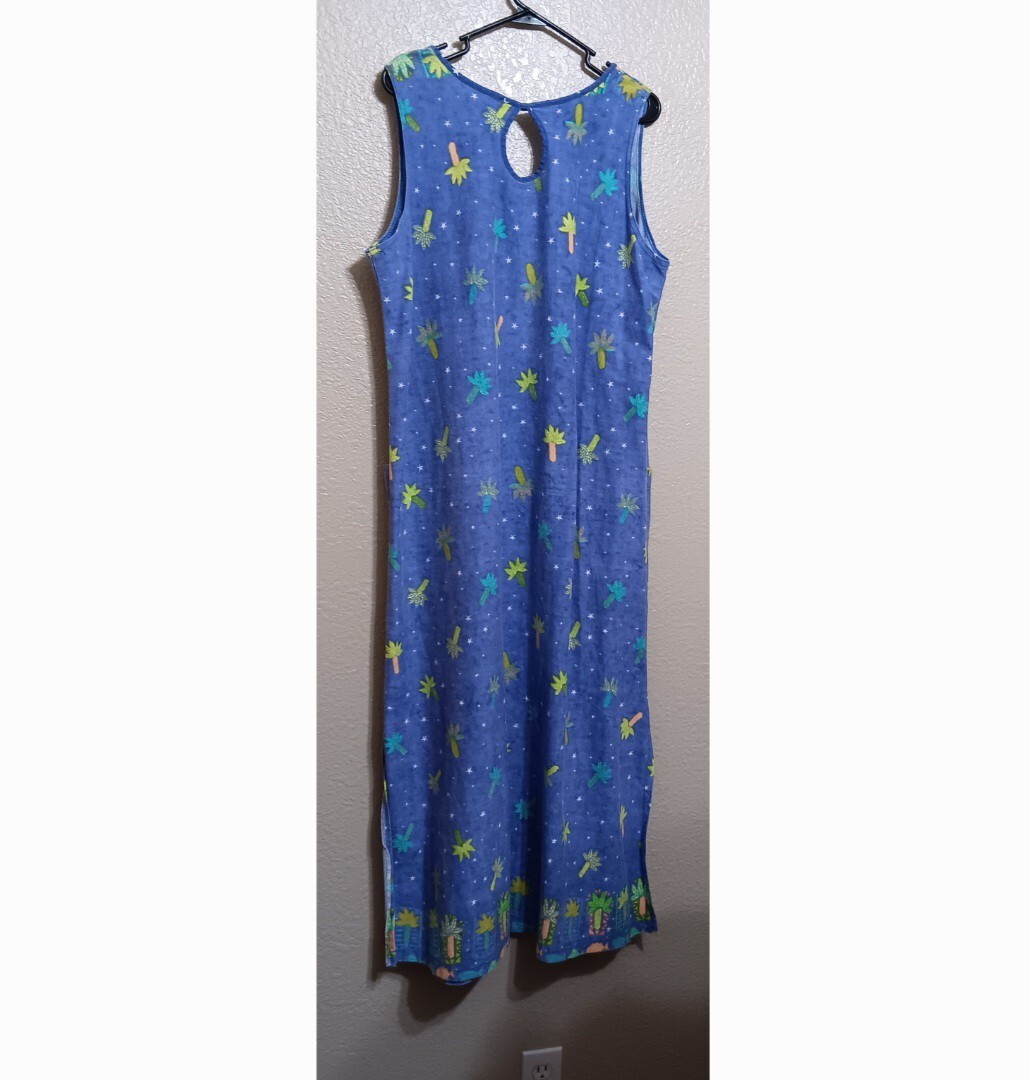 On White XL Purple Pink Green Palm Tree Stars Cotton Knit Maxi Dress