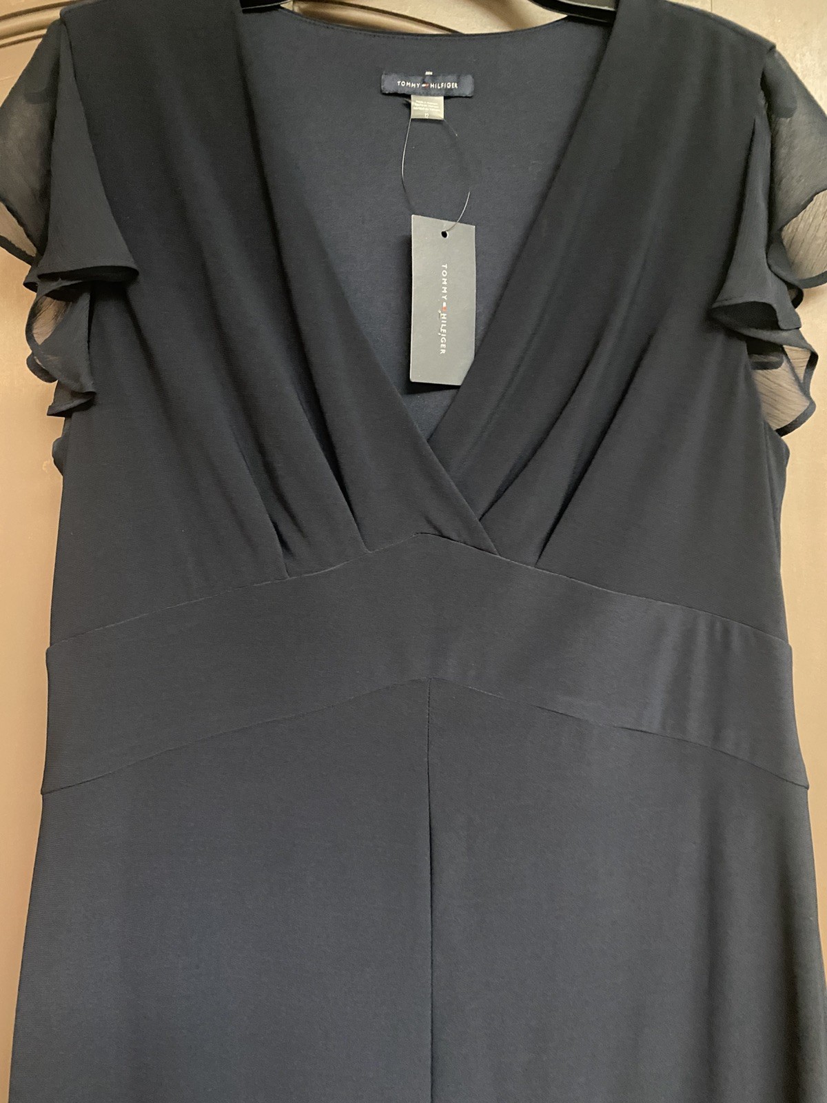 Tommy Hilfiger Women Black Maxi Wrap Dress V-Neck Short Sleeve Size 12