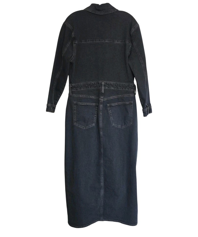 Universal Thread Denim Maxi Dress Womens 12 Blue Button Zip Slit Boho Western