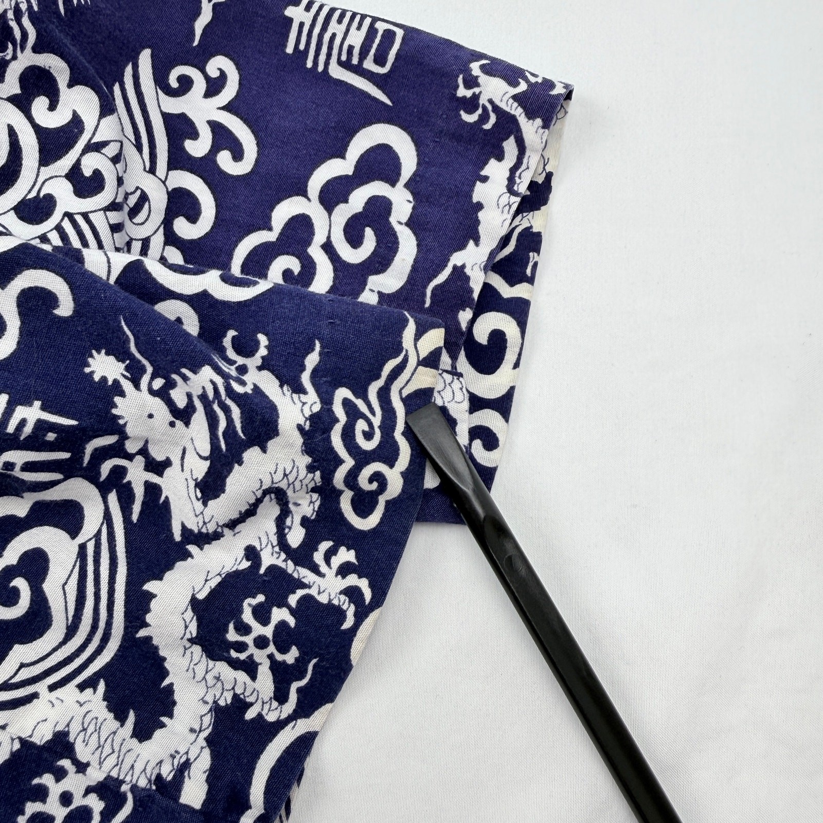 Vintage Chinese Style Maxi Dress Blue Dragon Print High Neck Asian Handmade