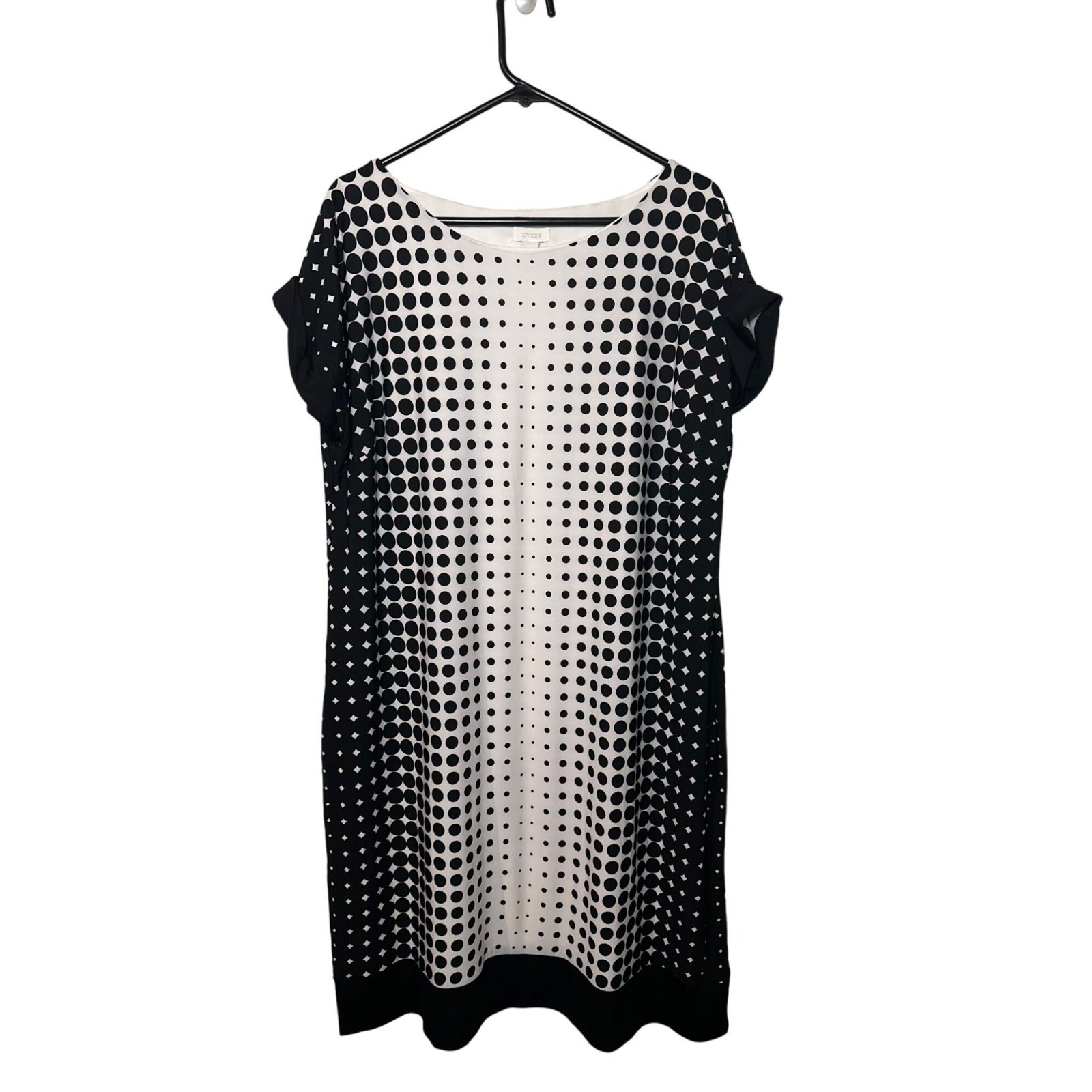 Chico’s Womens 3 17.5×41 Geometric Polka Dot Dress White Black Officewear Casual