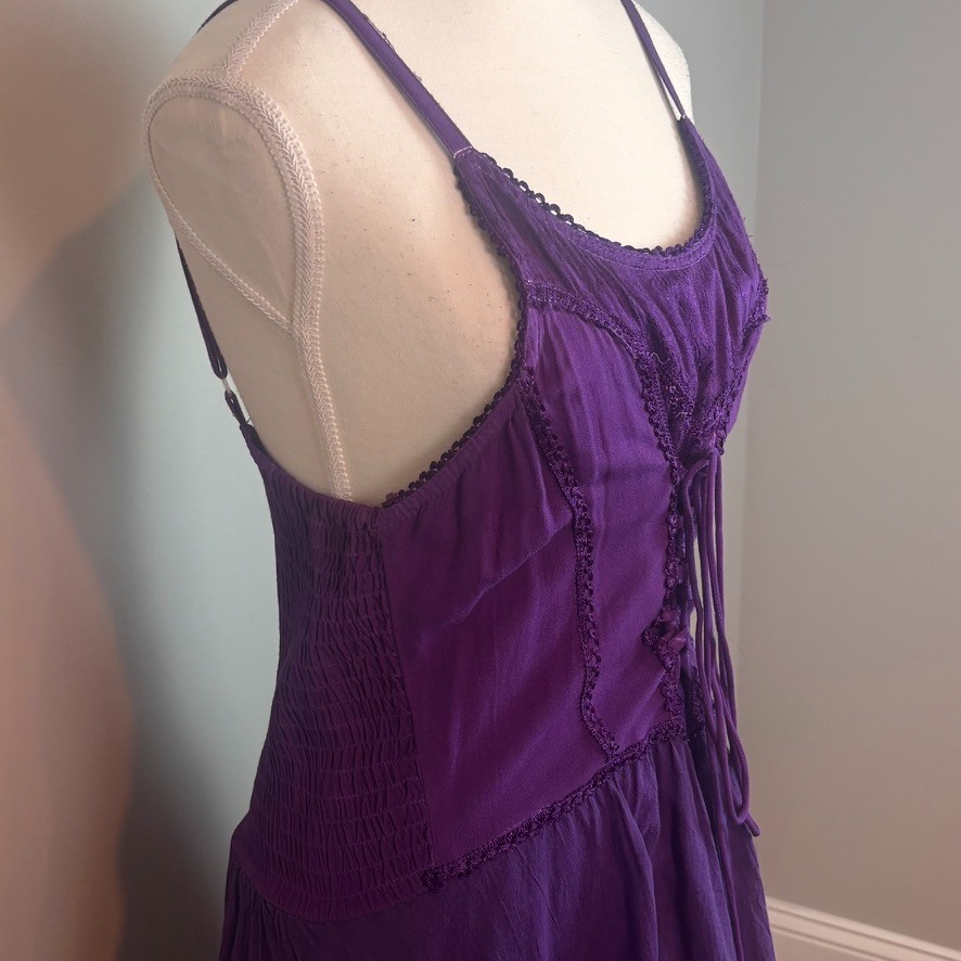 Sakkas Womens Purple Corset Bodice Hankerchief Hem Boho Fairy Midi Dress OSFM