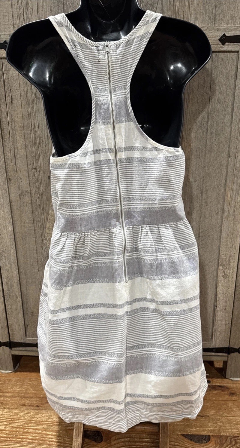 Lou & Grey Sz 8 Gray White Striped Racerback Dress Zipper Pockets