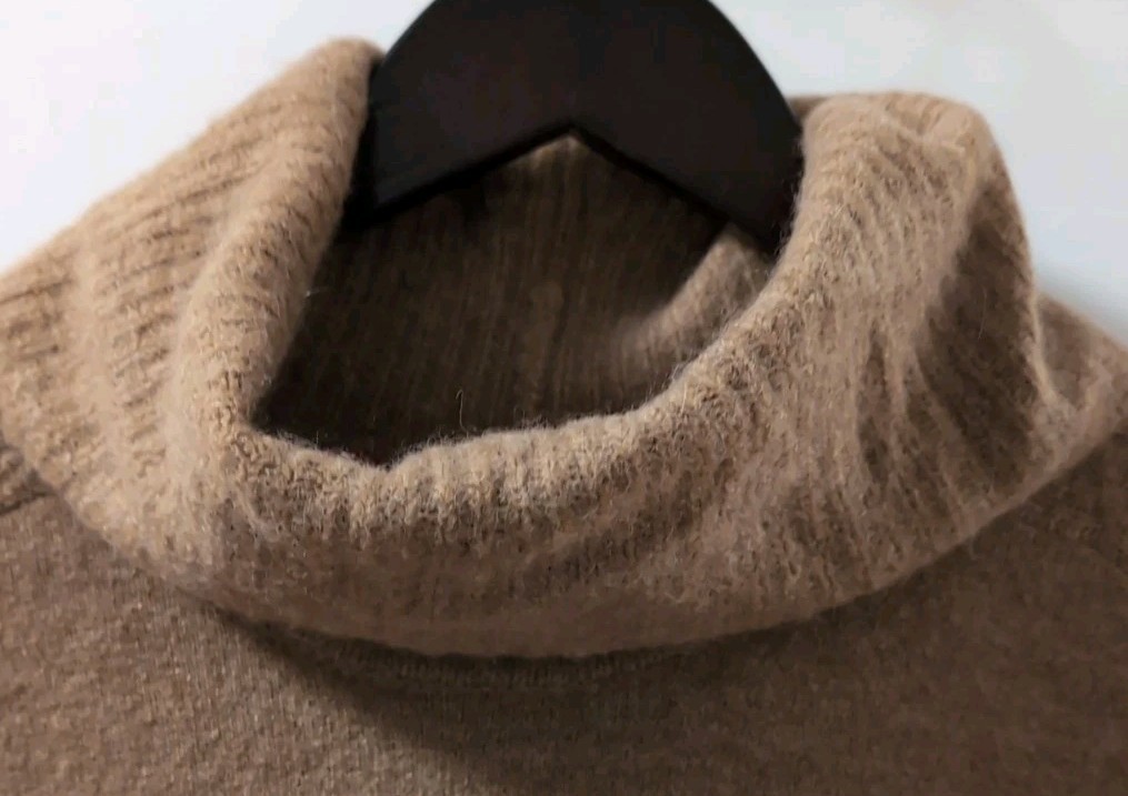 Esprit Sweater Dress Size L Camel Tan Cowl Neck Polyester Wool Acrylic