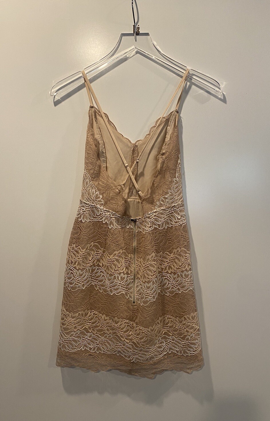 Storia Womens Beige Lace Striped Sleeveless Dress Size Small