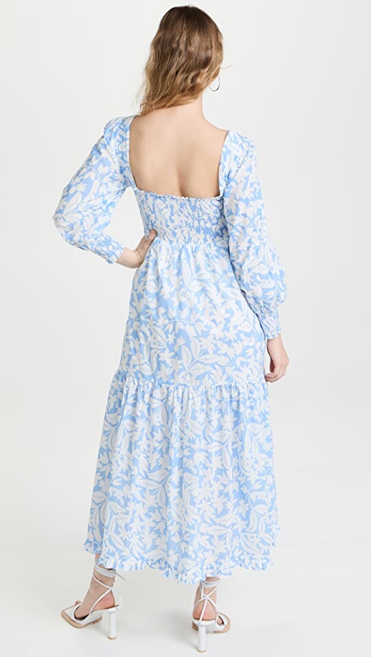 New Rixo YAS BLUE PALM SHIRRED MAXI DRESS Sz S M L XL 2XL 3XL Sold out