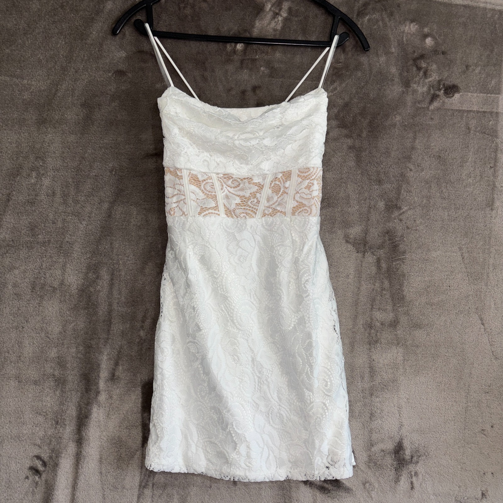 Windsor White Lace Halter Mini Dress Open Back Lace-Up Bodycon NWT Large