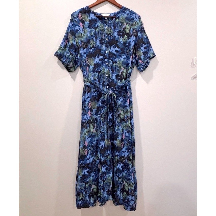 Time & Tru Floral Crinkle Maxi Shirtdress Sz XXL Tie Belt Cottagecore Modest NEW
