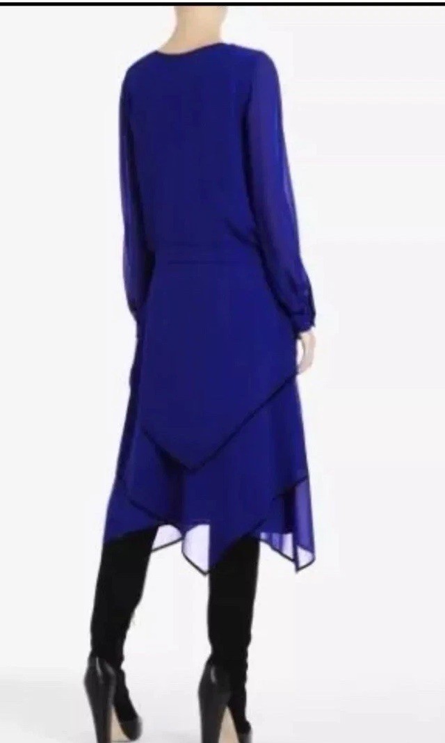 NWT $428 BCBGMAXAZRIA RUNWAY LYDIA LARKSPUR BLUE DRESS Layered Sheer sz XXS Sz 0