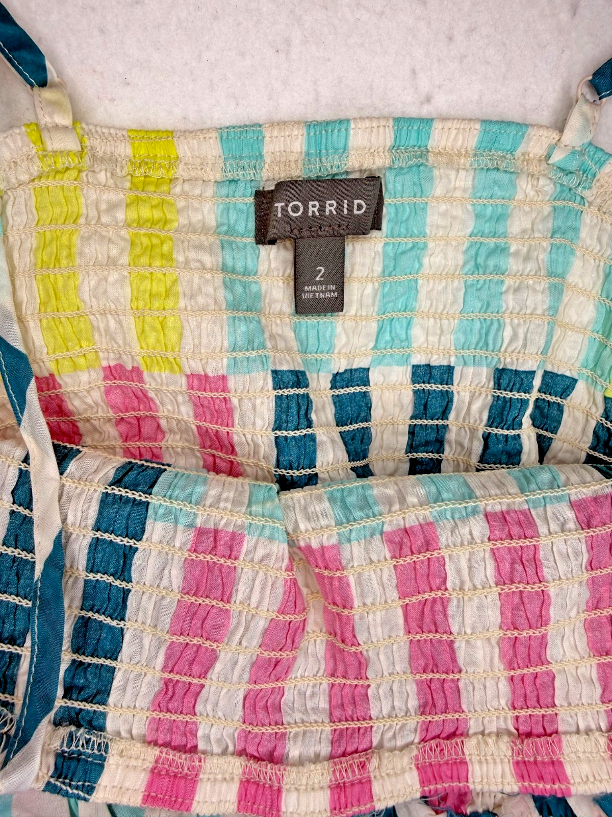 Torrid Tiered Smocked SunDress Size 2 Multicolor Rainbow Striped Cotton Resort