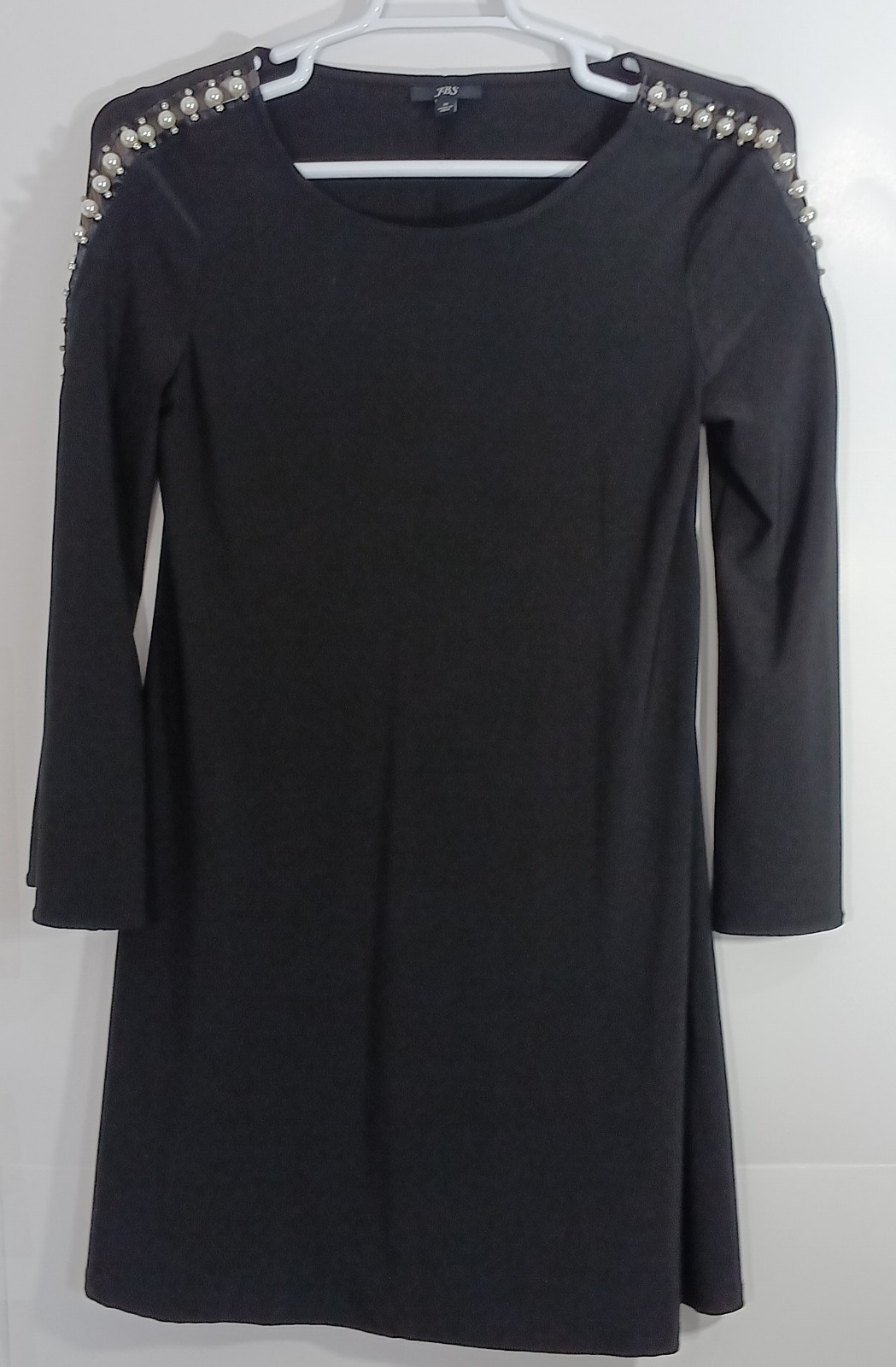 JBS Black Dress Womens M Pearl Sleeve Embellished A Line Long Sleeve Stretch