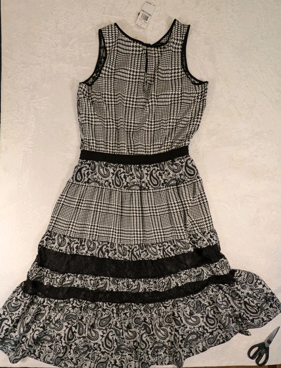 Michael Kors size 1X dress women maxi long sheer paisley keyhole button lace