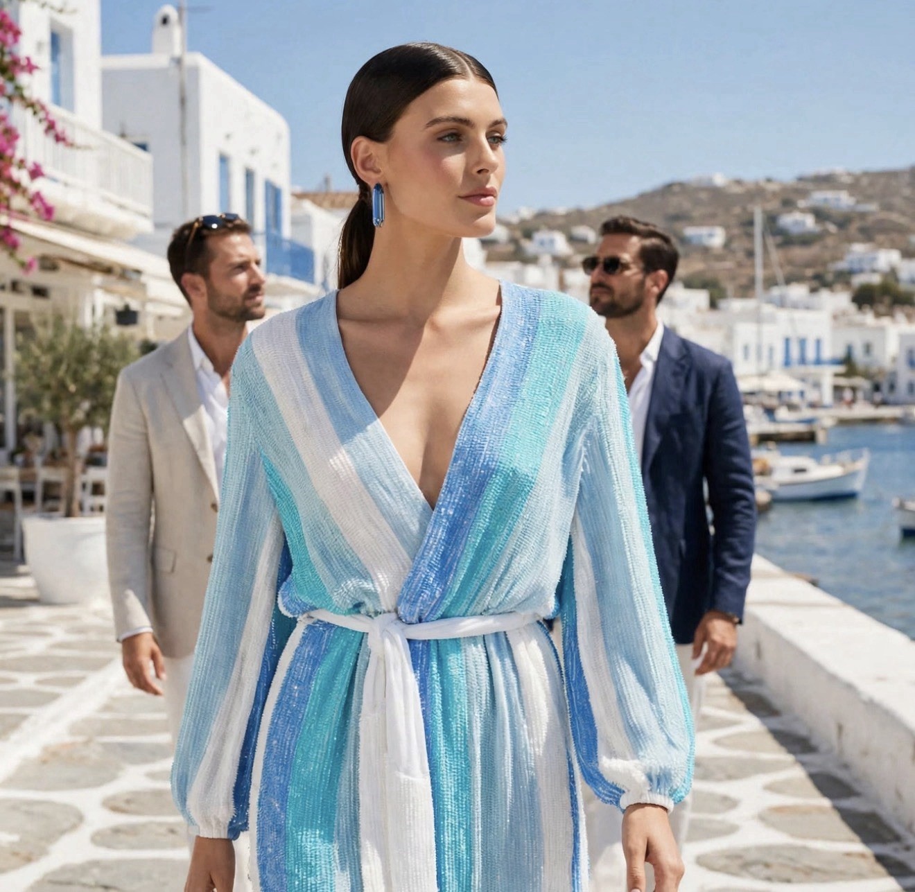 RETROFETE GABRIELLE SEQUIN ROBE Retrofête Mykonos Blue Stripe Size XS $655
