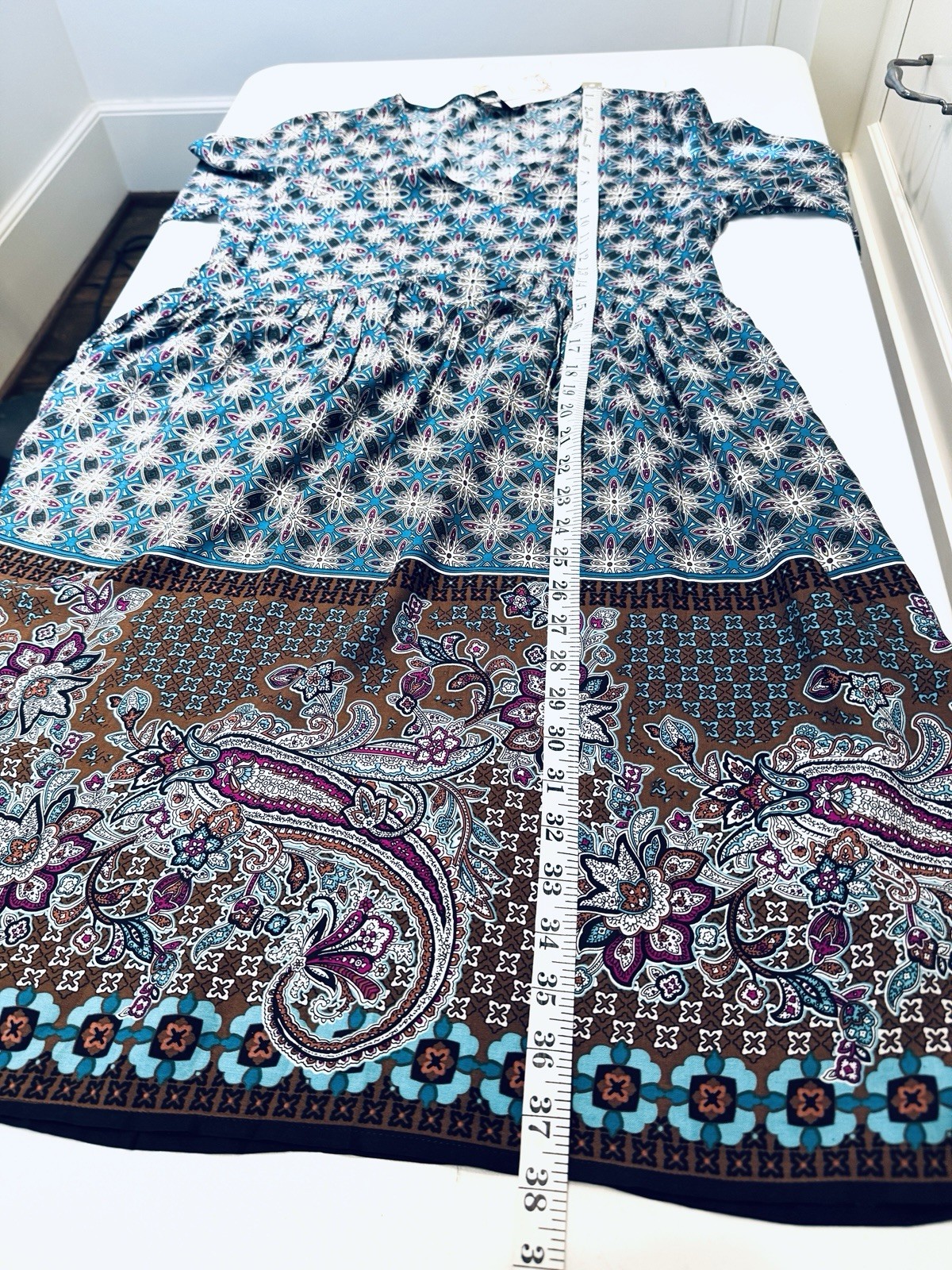 Suzanne Betro Boho Dress Size L Teal Colorful Pockets Women NWT