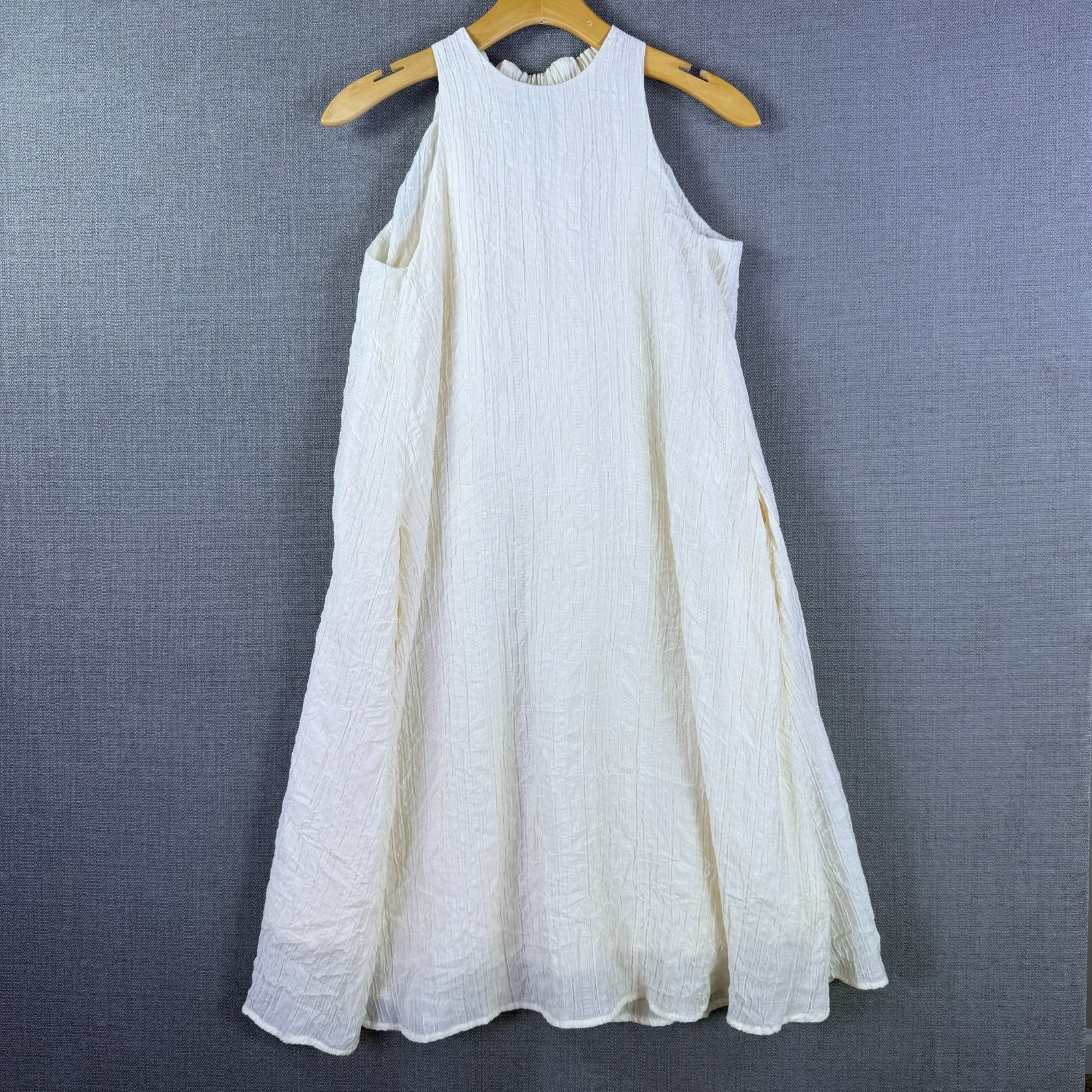 COS Women’s Seersucker Midi Dress Ivory Size XS Side Pockets Racerback
