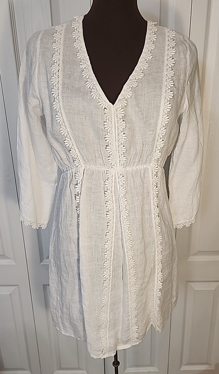 Valentina Naldi Dress White Linen Beach Cover Vacation Short MED Made in Italy