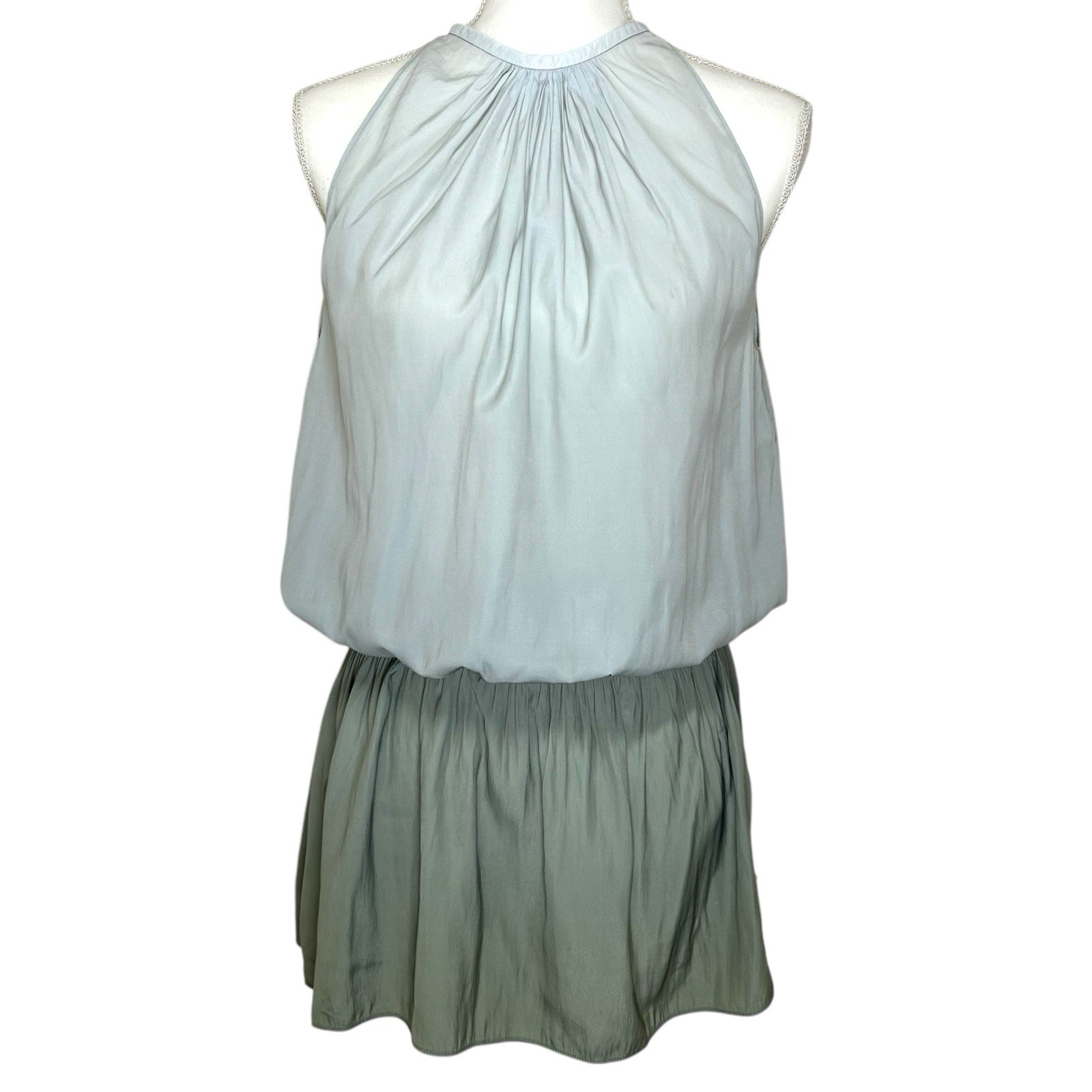 Ramy Brook Paris Mini Dress Sleeveless Smocked Waist Pleated Skirt Ombré Grey XS
