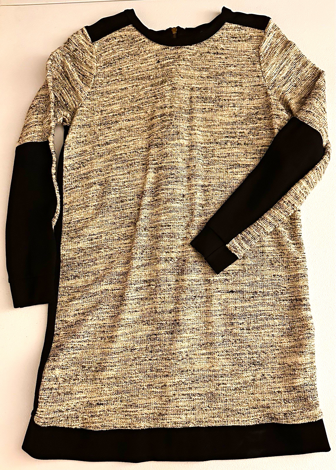 ZARA Women’s Black/Gray Colorblock Shift Dress Short Long Sleeve Round Neck M
