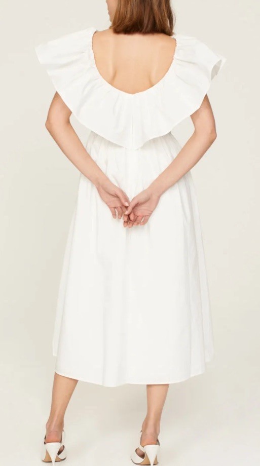 Adam Lippes Collective White Eyelet Ruffle Dress Size 12 Midi Off Shoulder
