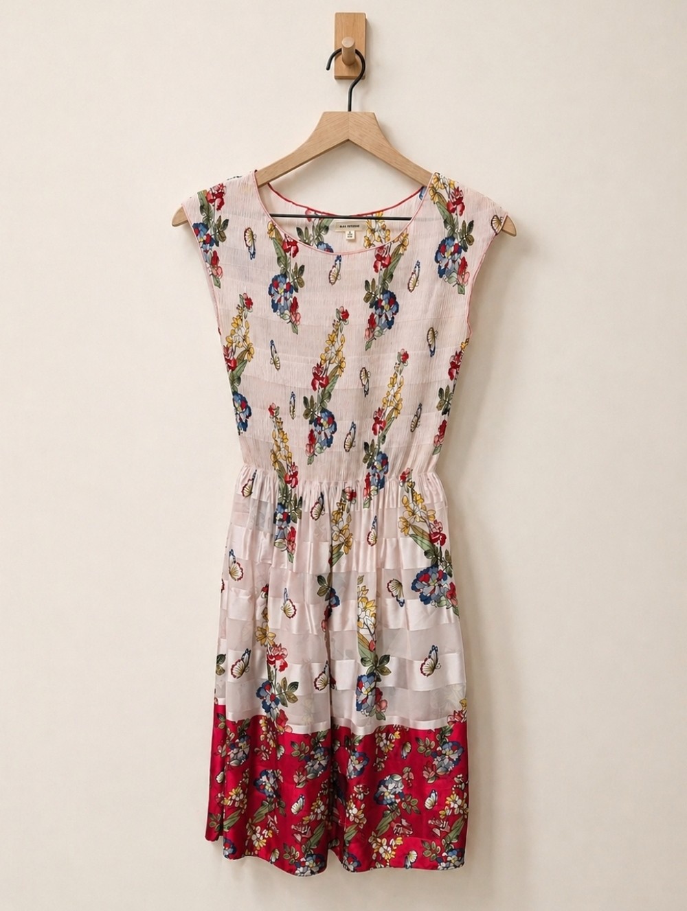 Max Studio Floral Butterfly Print Stretch Sleeveless Sheer Dress Size Small