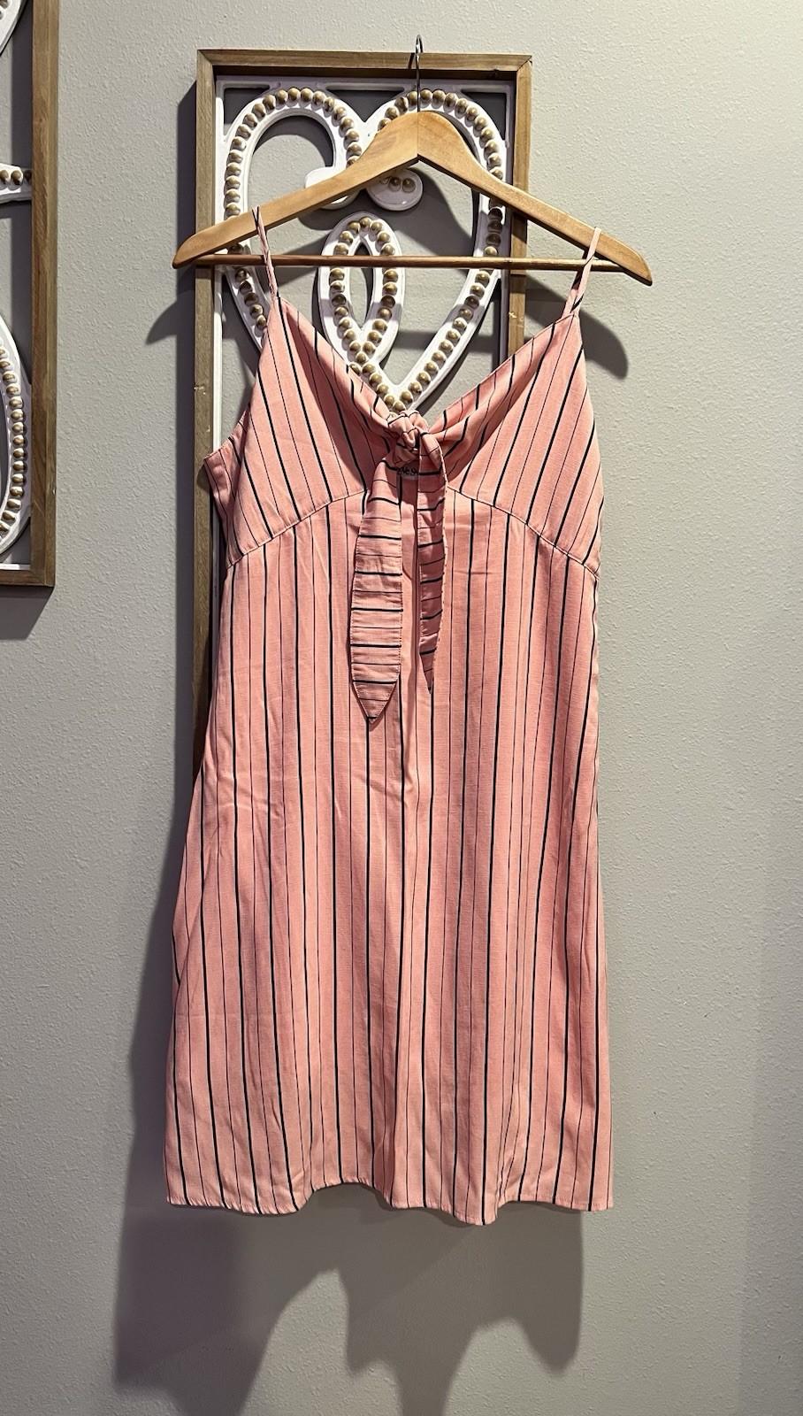 Love Sadie Peach Striped Spaghetti Strap Fitted Cami Dress Front Tie Large