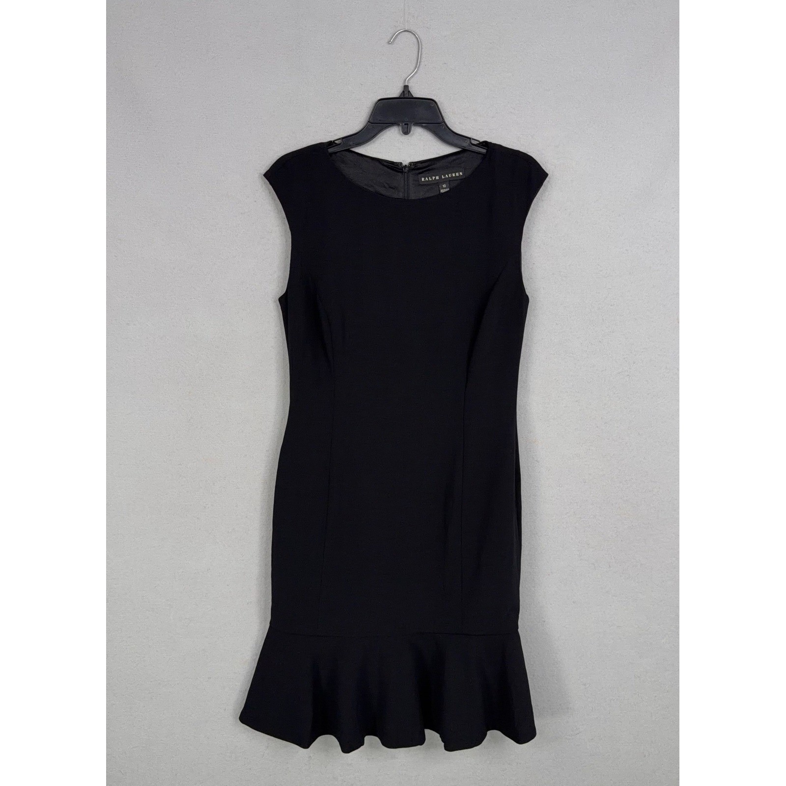 Ralph Lauren Dress Womens 10 Black Label Wool Blend Ruffle Hem Professional