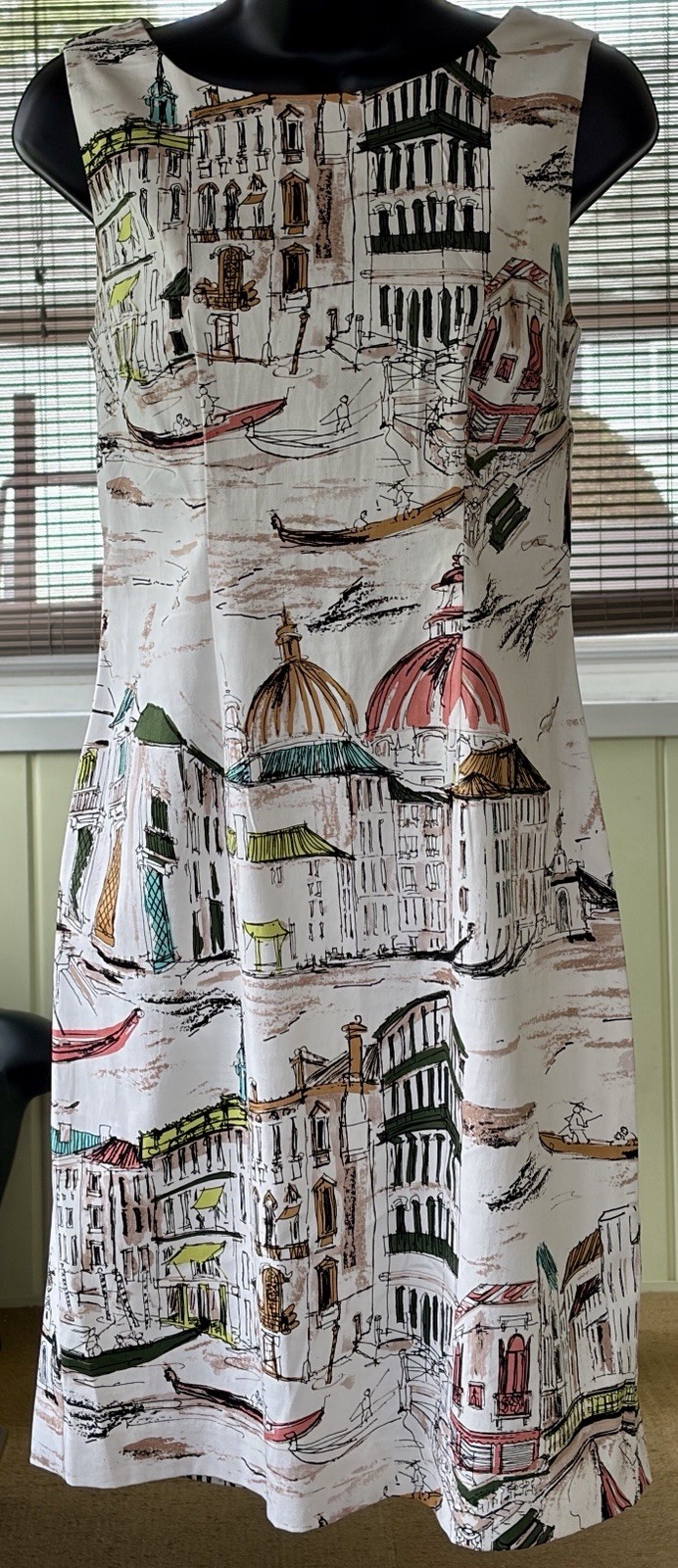 Chetta B Venice Italy Scenic Print Sheath Artsy Dress VTG 50’s Look Size 4