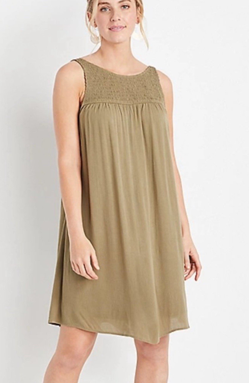Maurice’s gauze sleeveless dress Womens XS olive green smocking lined