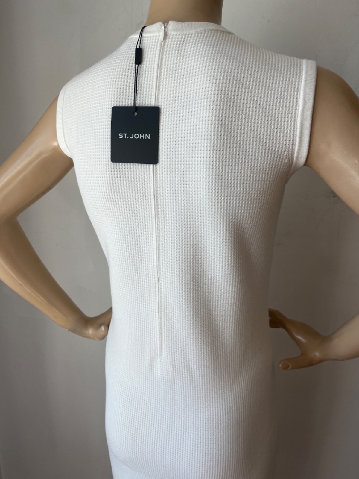 NWT ST JOHN KNIT SIZE XL 14/16 WHITE WAFFLE KNIT SHEATH DRESS