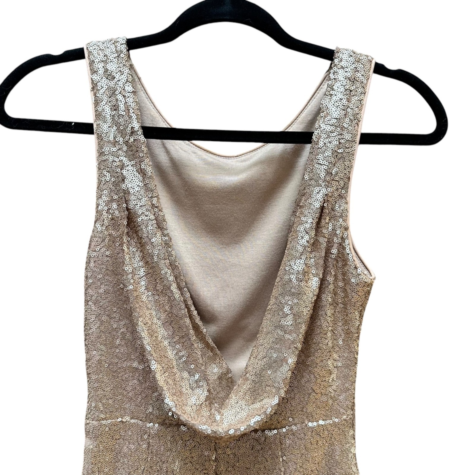 Lulus Dress Shine Time Rose Gold Sequin Cowl Neck & Back Holiday Wedding Size XS
