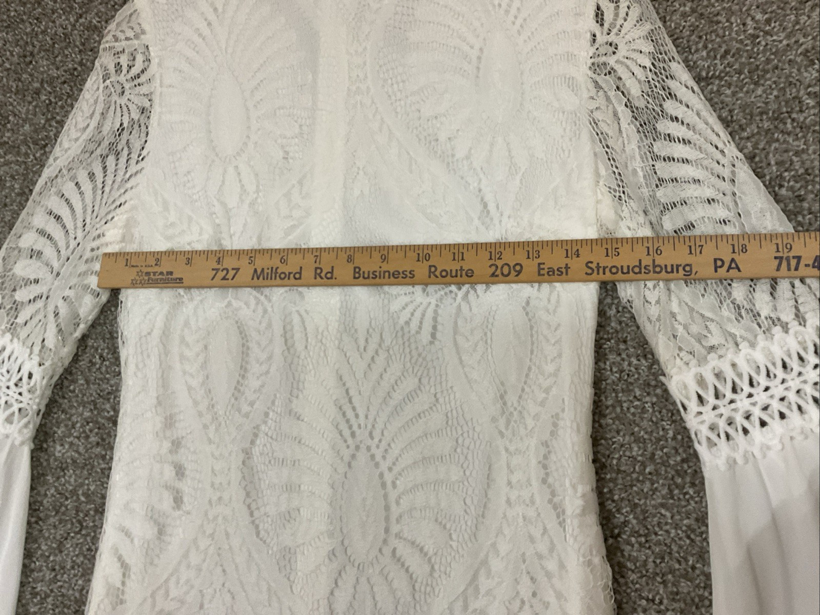Eilly Bazar White Crochet Lace Boho Bell Sleeve Cottage Prairie Mini Dress Sz S